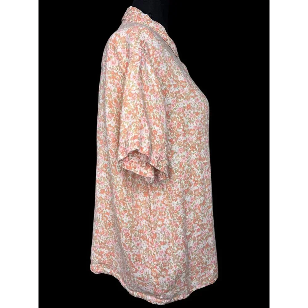 Cynthia Rowley Floral Linen Button Down Shirt WOMEN M Pink Beige Short Sleeve - Picture 3 of 9